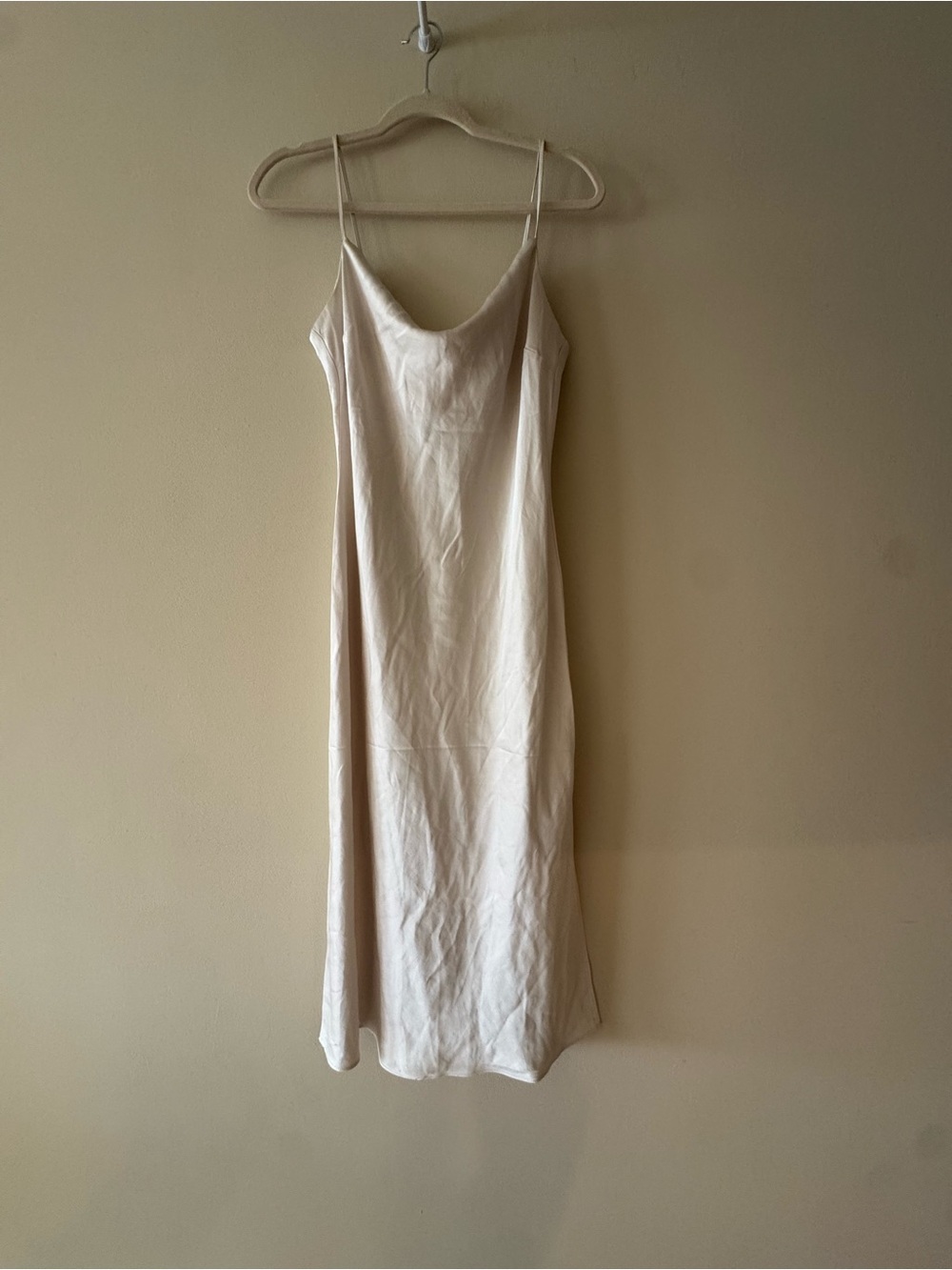 Express Champagne Satin Slip Dress with Adjustable Spaghetti Straps
